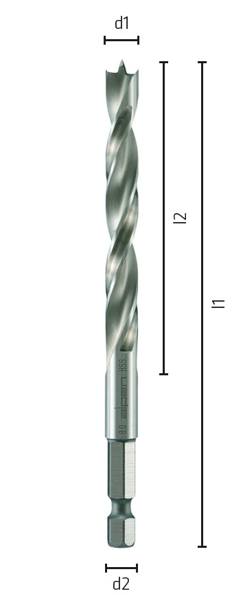 HSS MaschinenHolzspiralbohrer mit 1/4˝-Sechskantschaft
