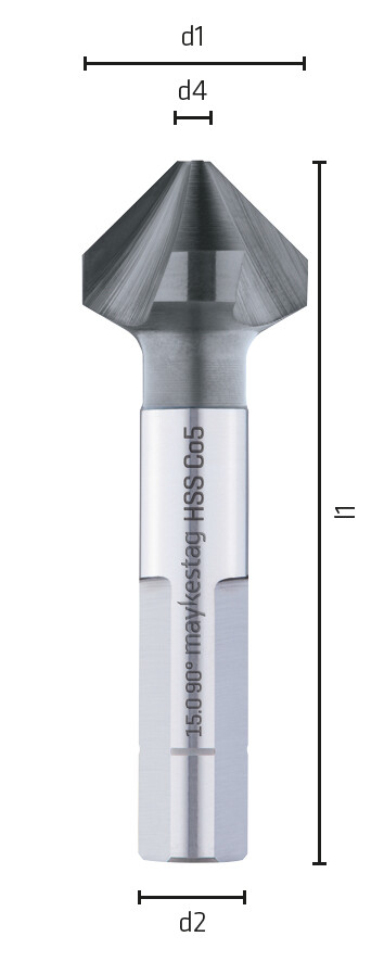 HSS-Co Kegelsenker, 3-Flächenschaft, ungleiche Teilung, DIN 335 C, 90°, ALUNIT, SET
