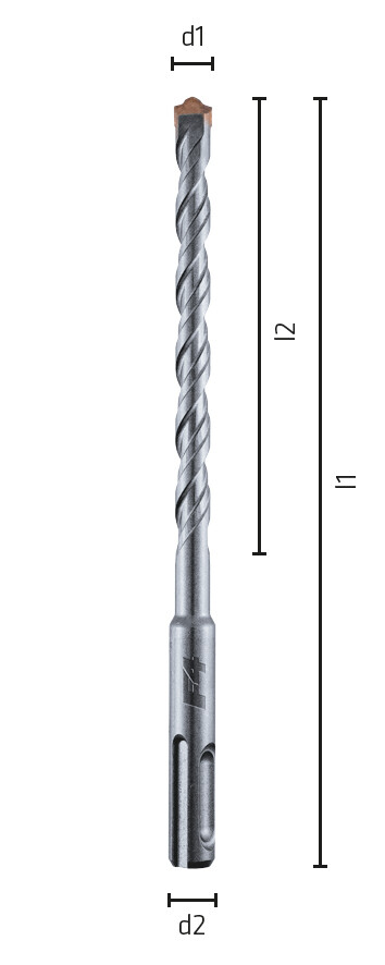 „F4“, SDS-plus Hammerbohrer, 2 Schneiden, L2=250 - SET