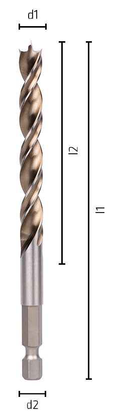 HSS Maschinen-
Holzspiralbohrer
mit 1/4˝-Sechskantschaft